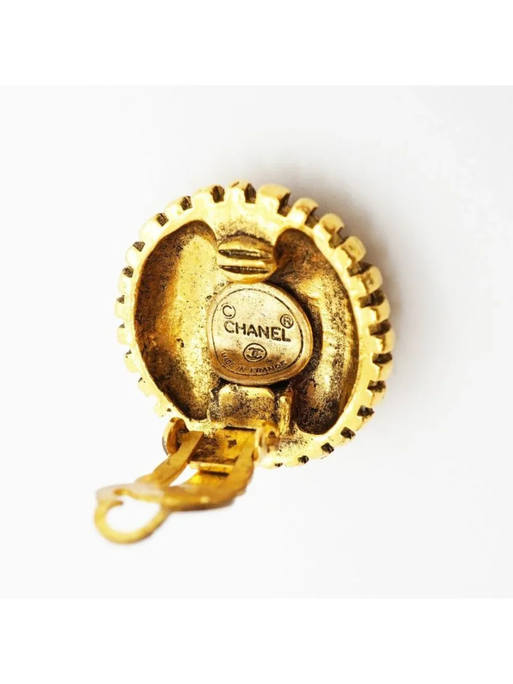 Chanel Earrings Vintage CC Logo Round Circle Gold Plated